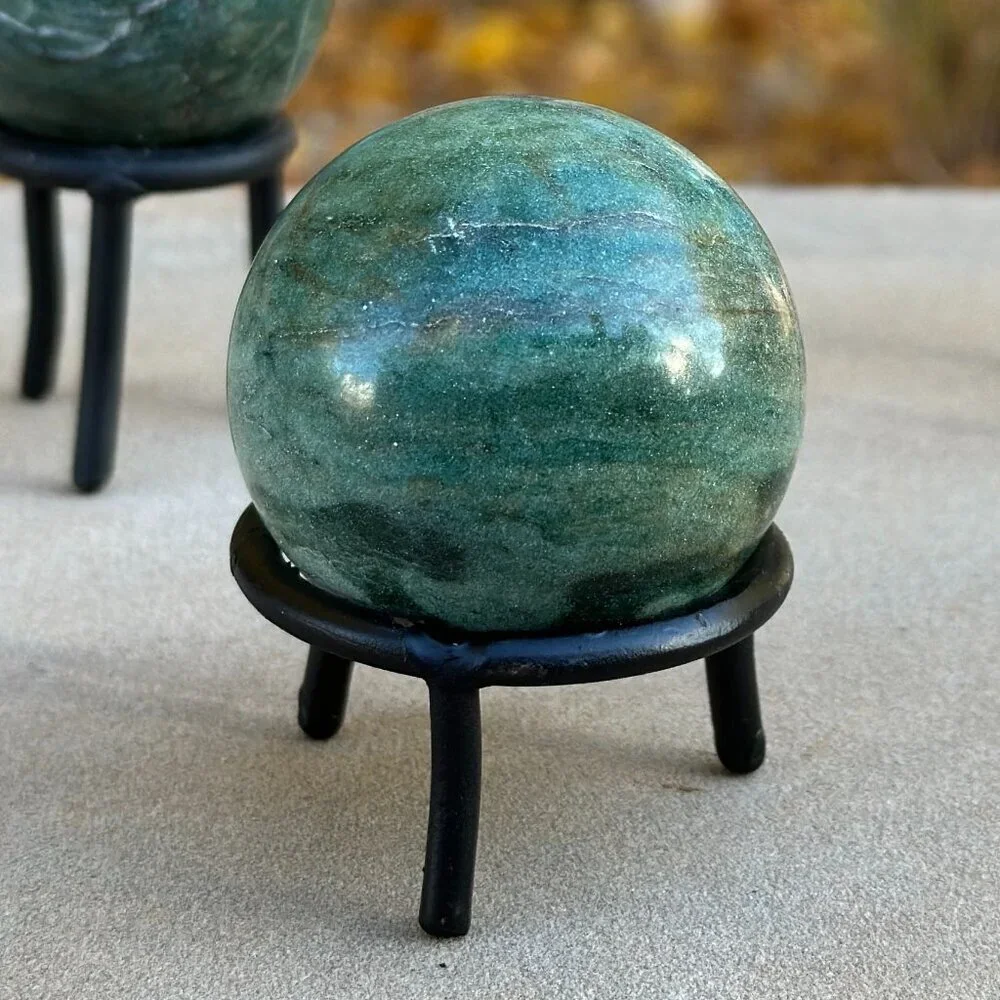 Nephrite Jade Crystal Sphere Green Chakra Stone Includes Short Black Metal Stand - Picture 5 of 14